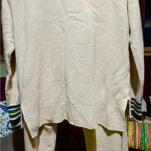 CreamCashmere Cardigan and Pants Set with Striped Trim